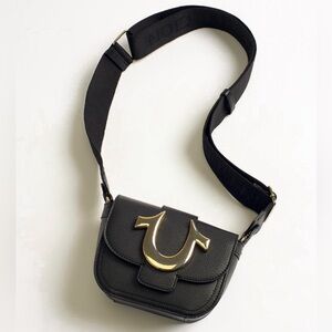 NWT True Religion Mini Horseshoe black mini flap crossbody bag gold hardware